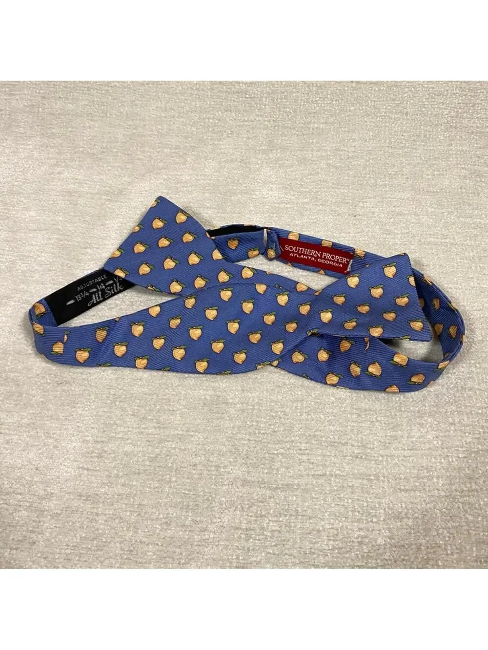 Southern Proper Georgia Peach Blue Bowtie with Peaches 100% Silk Adjustable Tie